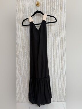Black Maxi Dress with Cream Shoulder Straps